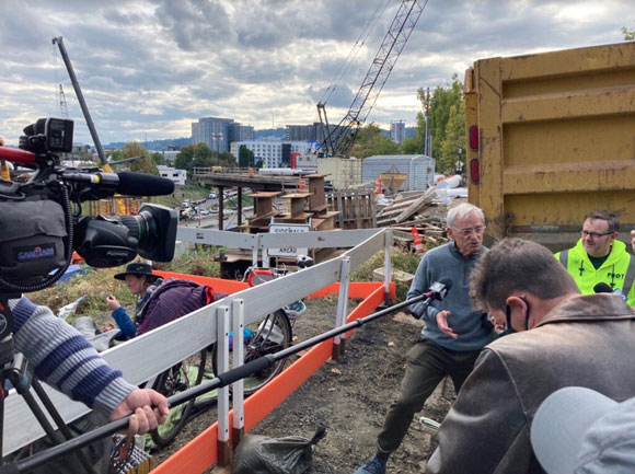 Earl at the installation of the Earl Blumenauer Bicycle and Pedestrian Bridge